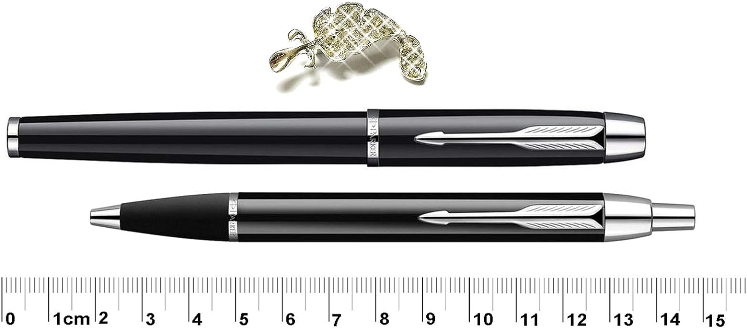 Personalised Parker IM Black Ballpen & Rollerball Pen Set with Silver Trim in Parker Presentation Box