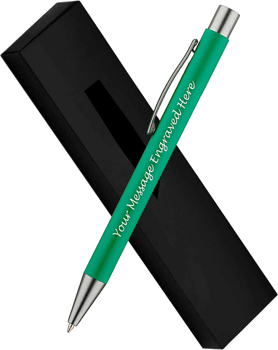 Personalised Green Ballpoint Pen with Rubber Design and Silver Trim in Gift Box or Velvet Pouch