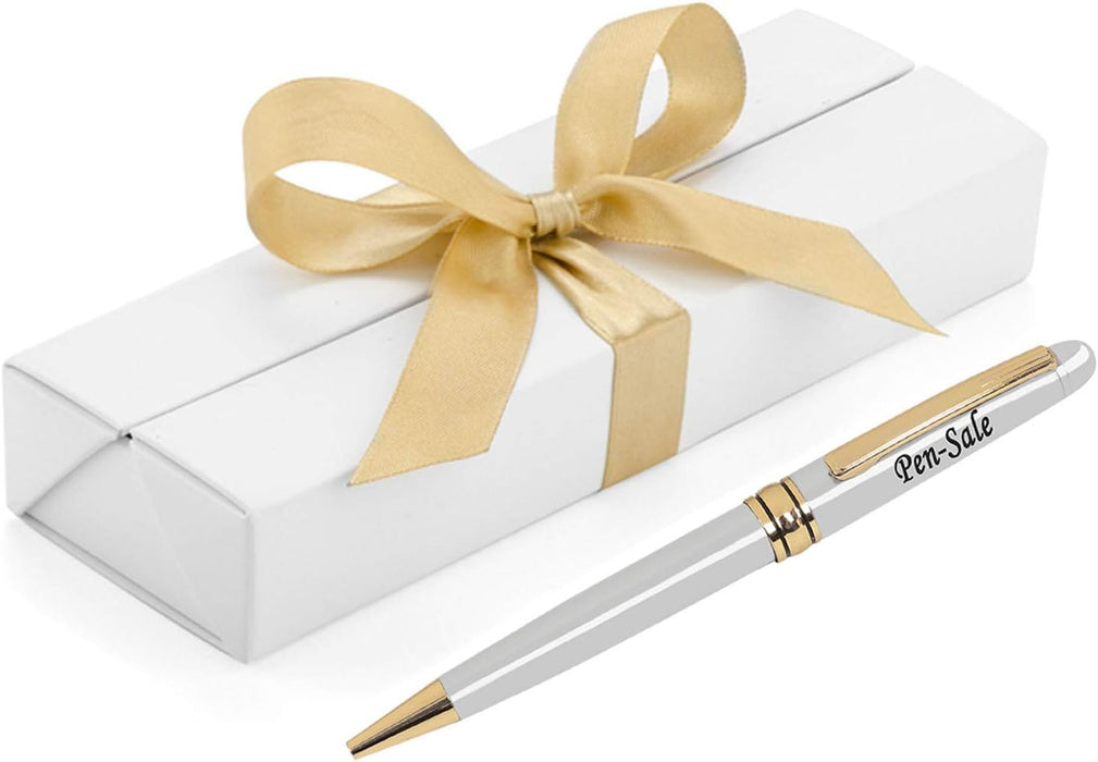 Personalised Engraved Silver Ballpoint Pen with Gold Trim in Gift Box