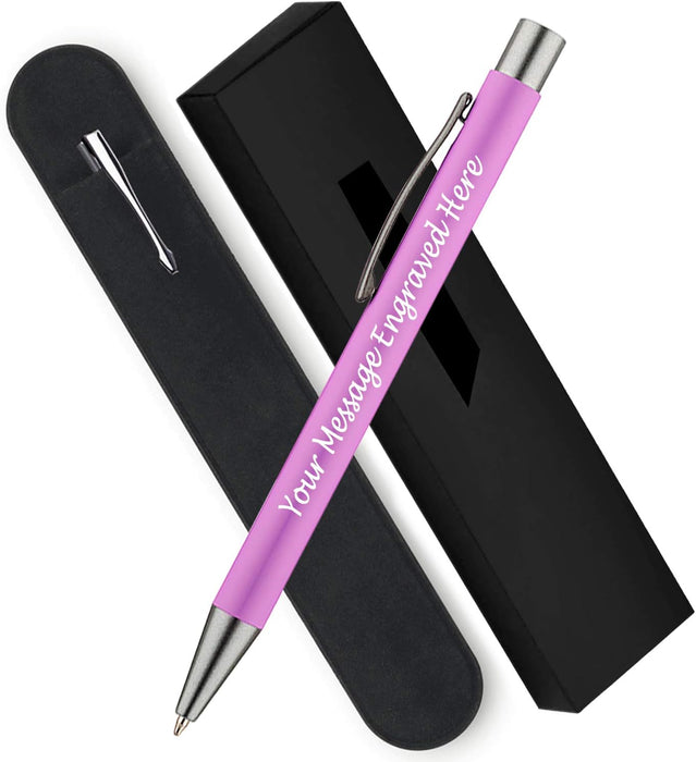 Personalised Pink Ballpoint Pen with Rubber Design and Silver Trim in Gift Box or Velvet Pouch