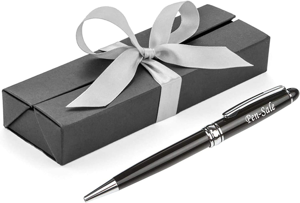 Personalised Engraved Black Ballpoint Pen with Silver Trim in Gift Box