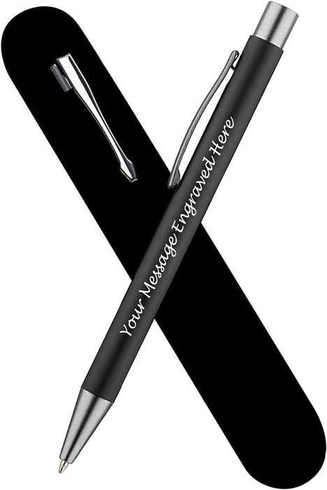 Personalised Black Ballpoint Pen with Rubber Design and Silver Trim in Gift Box or Velvet Pouch