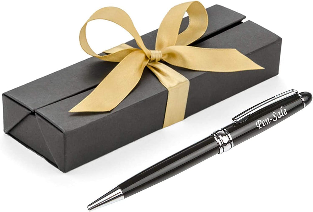 Personalised Engraved Black Ballpoint Pen with Silver Trim in Gift Box