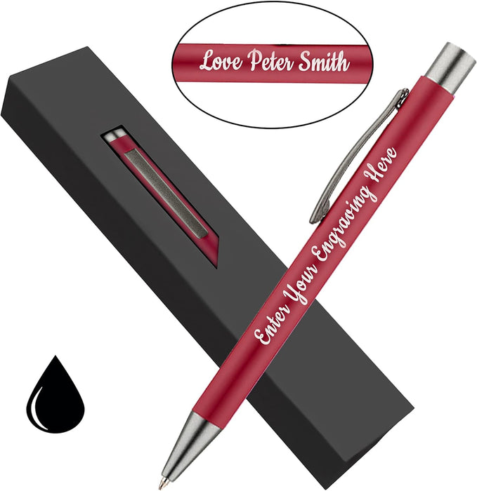 Personalised Red Ballpoint Pen with Rubber Design and Silver Trim in Gift Box or Velvet Pouch