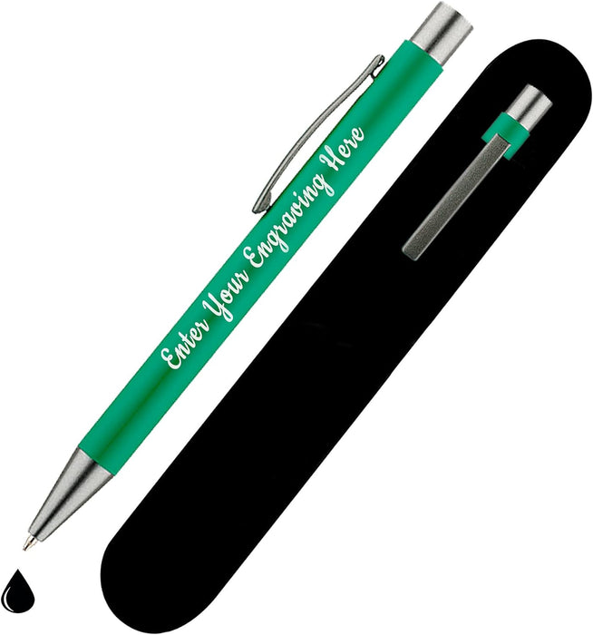 Personalised Green Ballpoint Pen with Rubber Design and Silver Trim in Gift Box or Velvet Pouch