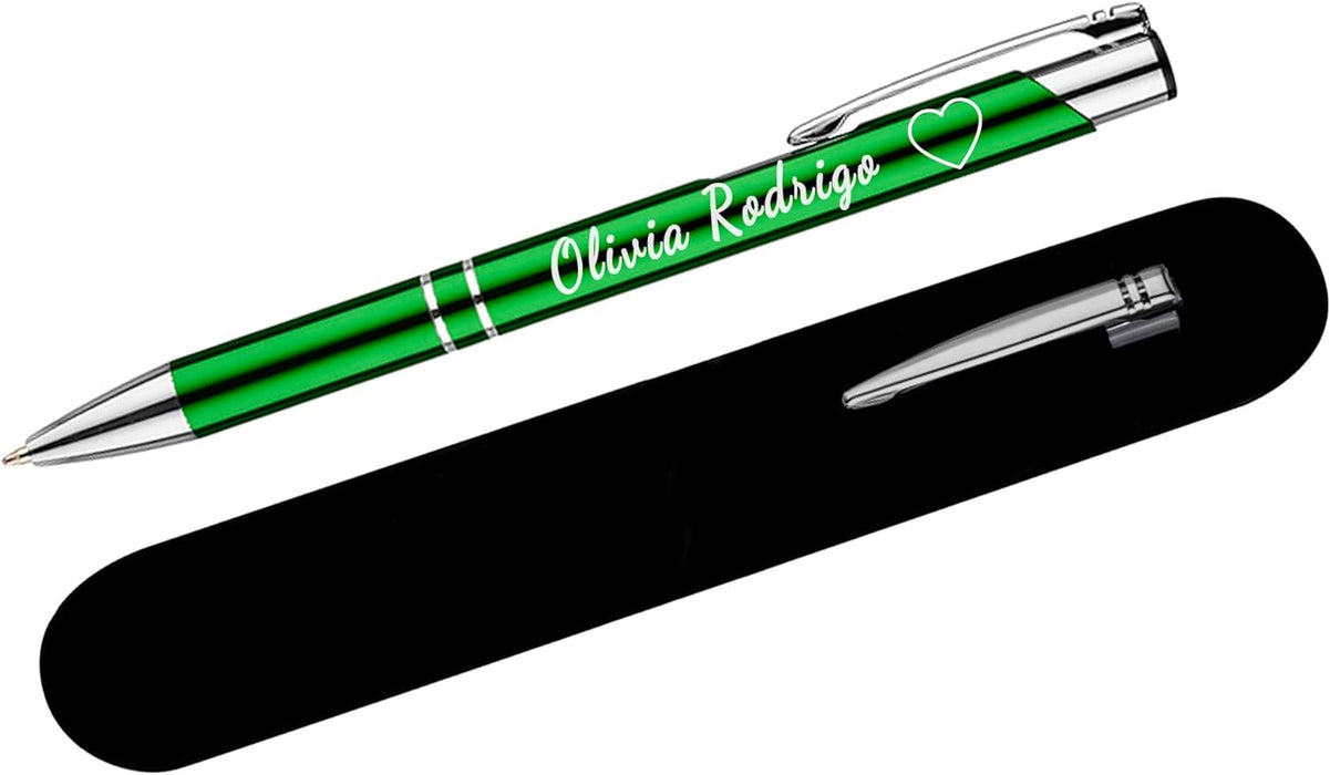 Personalised Engraved Green Ballpen with Silver Trim in Gift Box or Velvet Pouch with Refill Options