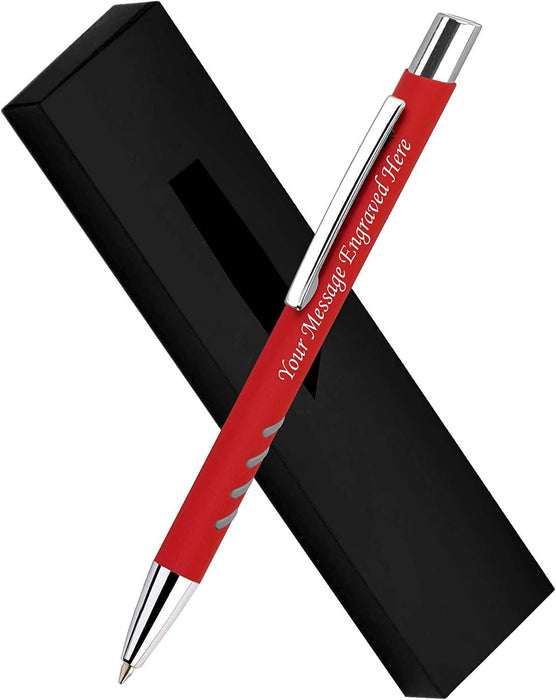 Personalised Engraved Black Rubber Grip Ballpoint Pen with Silver Trim and Presentation Box