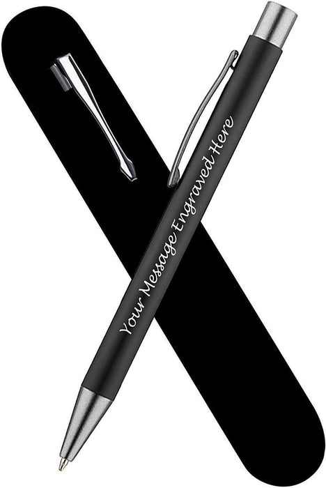 Personalised Black Ballpoint Pen with Rubber Design and Silver Trim in Gift Box or Velvet Pouch