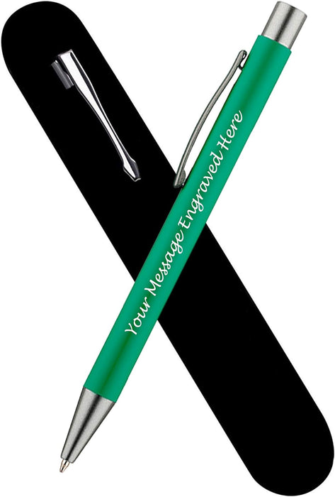 Personalised Green Ballpoint Pen with Rubber Design and Silver Trim in Gift Box or Velvet Pouch