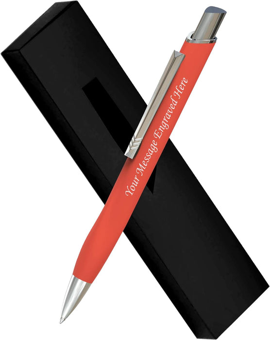 Personalised Engraved Rubberised Ballpoint Pen in a Choice of Colours with Silver Trim and Gift Box