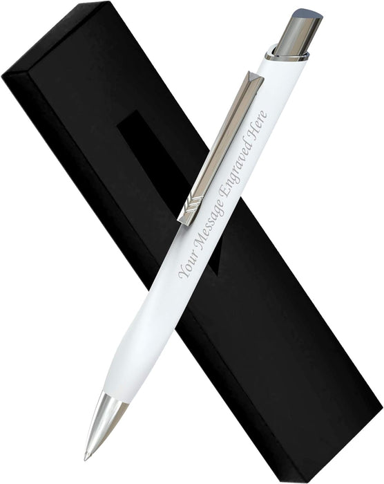 Personalised Engraved Rubberised Ballpoint Pen in a Choice of Colours with Silver Trim and Gift Box