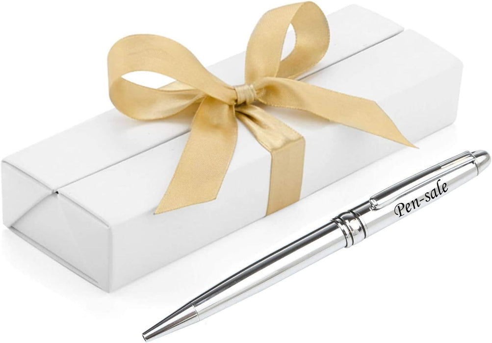 Personalised Engraved Silver Ballpoint Pen with Silver Trim in Gift Box