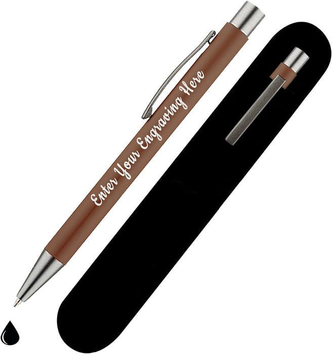 Personalised Brown Ballpoint Pen with Rubber Design and Silver Trim in Gift Box or Velvet Pouch