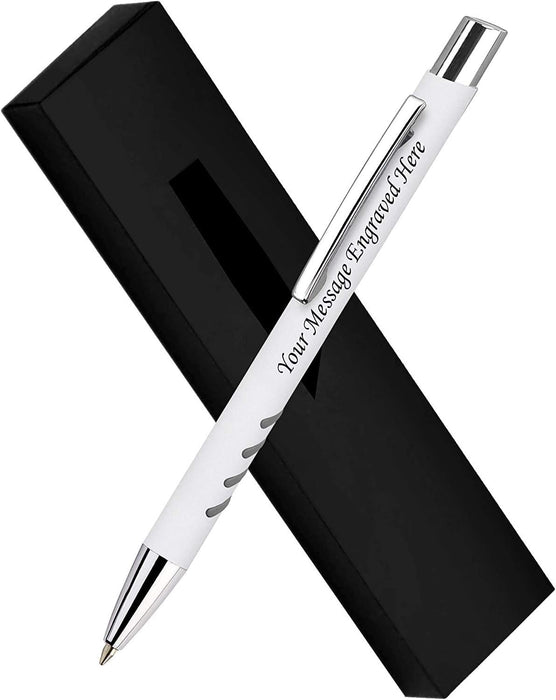 Personalised Engraved Black Rubber Grip Ballpoint Pen with Silver Trim and Presentation Box