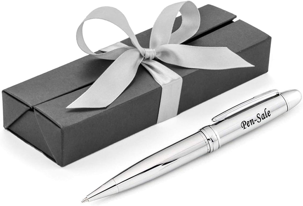 Personalised Engraved Silver Ballpoint Pen with Silver Trim in Gift Box