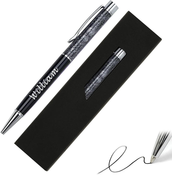 Paul Clover Personalised Floating Glitter Ballpoint Pen in 11 Colours with Velvet Pouch and Gift box