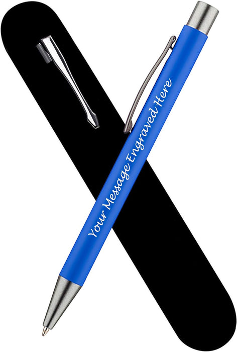 Personalised Royal Blue Ballpoint Pen with Rubber Design and Silver Trim in Gift Box or Velvet Pouch