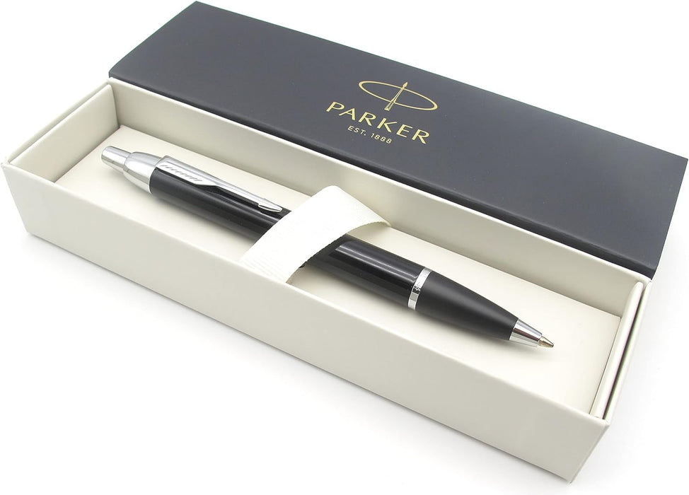 Personalised Engraved Parker IM Black Ballpoint Pen with Silver Trim in Parker Gift Box