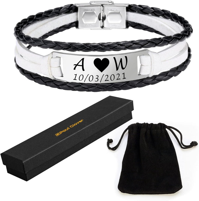 Personalised Leather Bracelet with Gift Box and Velvet Pouch