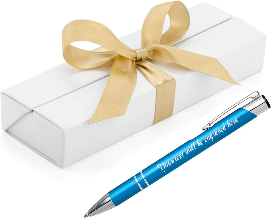 Personalised Engraved Light Blue Ballpen with Silver Trim in Gift Box or Velvet Pouch with Refill Options