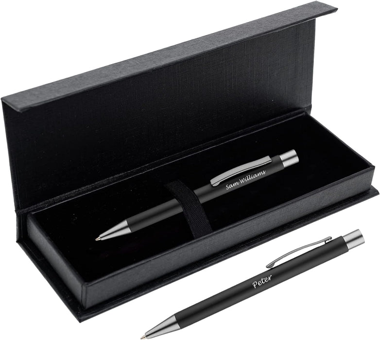 Personalised Black Ballpoint Pen with Rubber Design and Silver Trim in Gift Box or Velvet Pouch