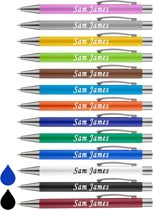 Personalised White Ballpoint Pen with Rubber Design and Silver Trim in Gift Box or Velvet Pouch