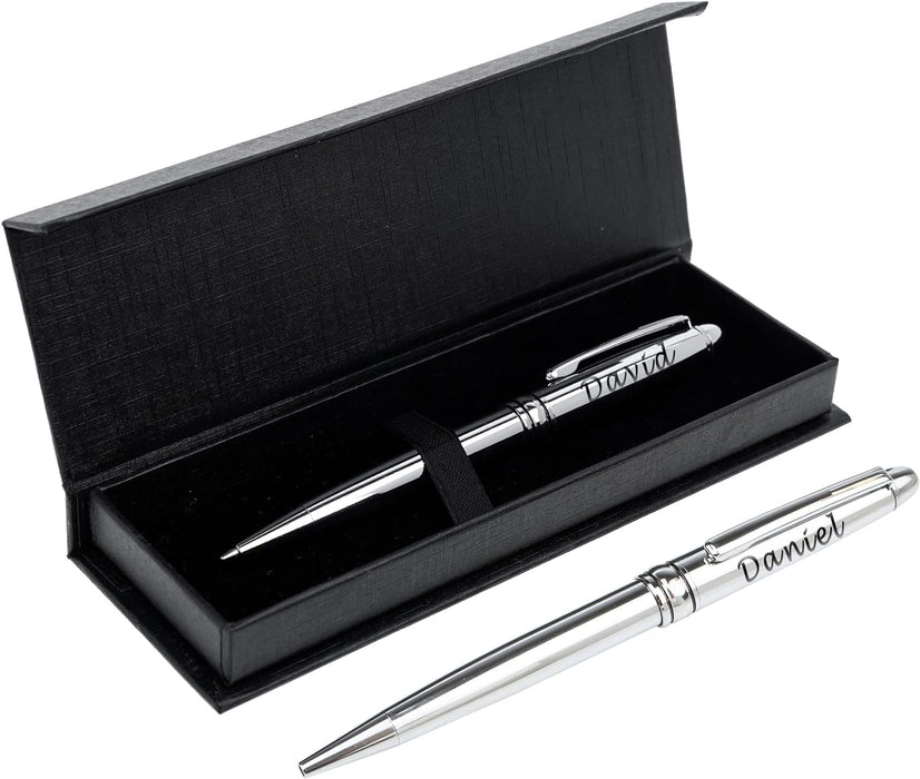 Personalised Engraved Silver Ballpoint Pen with Silver Trim in Gift Box