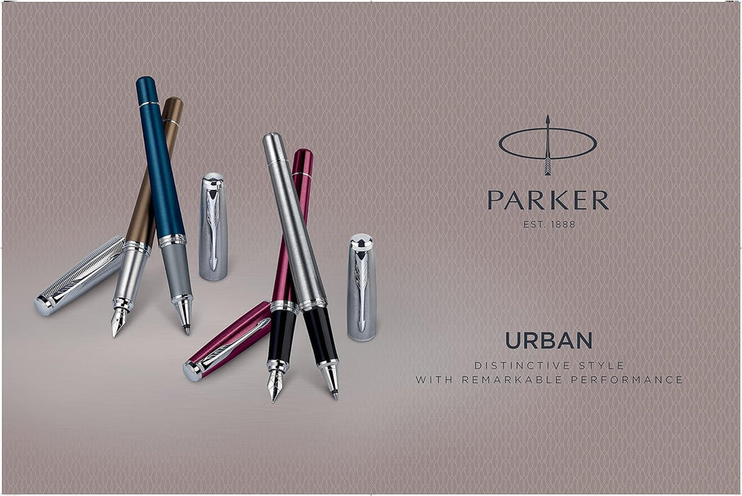 Personalised Engraved Parker Urban Silver Ballpoint Pen with Silver and Black Trim in Parker Gift Box