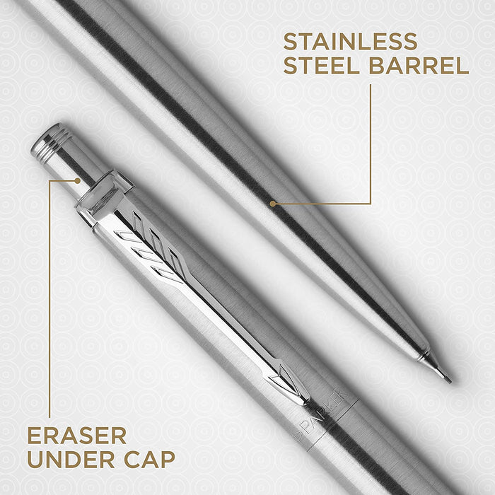 Personalised Engraved Parker Jotter Silver Ballpoint Pen and Pencil Set in Parker Gift Box