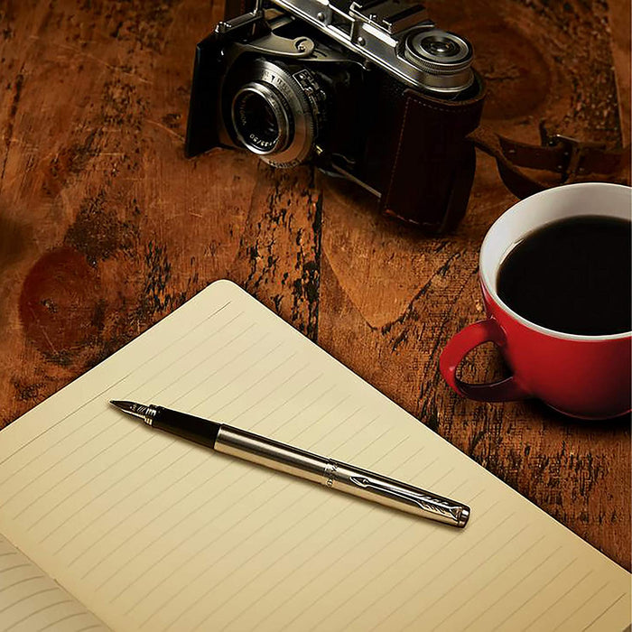 Personalised Stainless Steel Silver Parker Jotter Ballpen and Fountain Pen Set in Parker Presentation Box