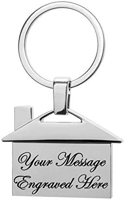 Personalised Engraved Chrome House Shape Keyring in Protective Sleeve