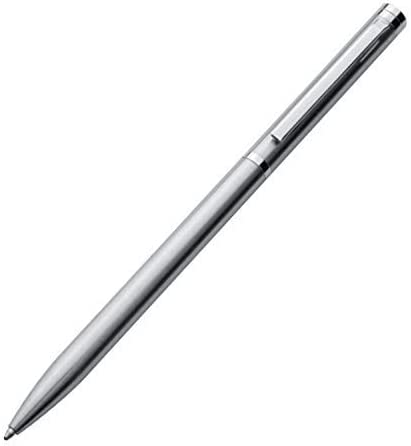 Personalised Engraved Light Grey Slim Ballpoint Pen with Silver Trim in Chrome Case or Gift Box