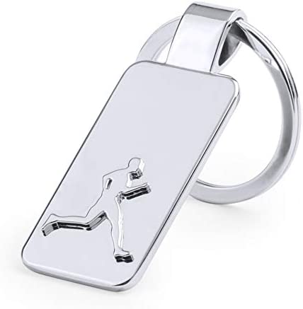 Personalised Engraved Chrome Rectangle Tag Keyring with Runner Design in Protective Sleeve