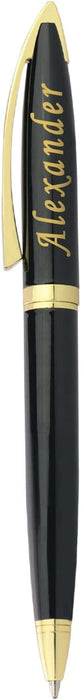 Paul Clover Personalised Glossy Black Ballpoint Pen with Gold Trim and Gift Box