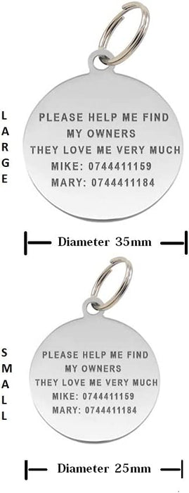 Personalised Engraved Round, Oblong and Bone Shaped Dog Collar ID Tags in Five Colours