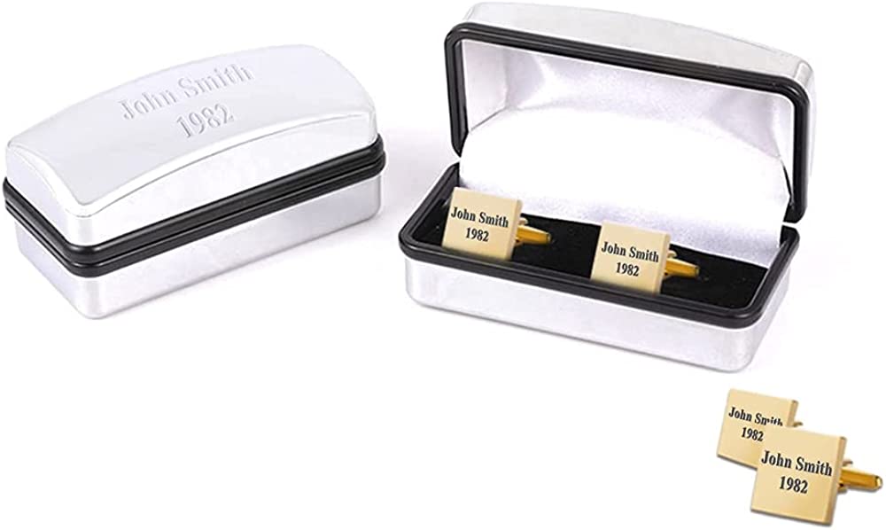 Paul Clover Personalised Gold-Plated Square Cufflinks in Chrome Gift Case and Velvet Pouch