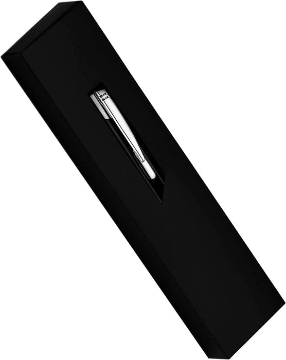 Personalised Engraved Black Ballpen with Silver Trim in Gift Box or Velvet Pouch with Refill Options