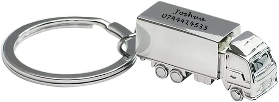 Personalised Engraved Chrome Lorry Truck Shape Keyring in Protective Sleeve