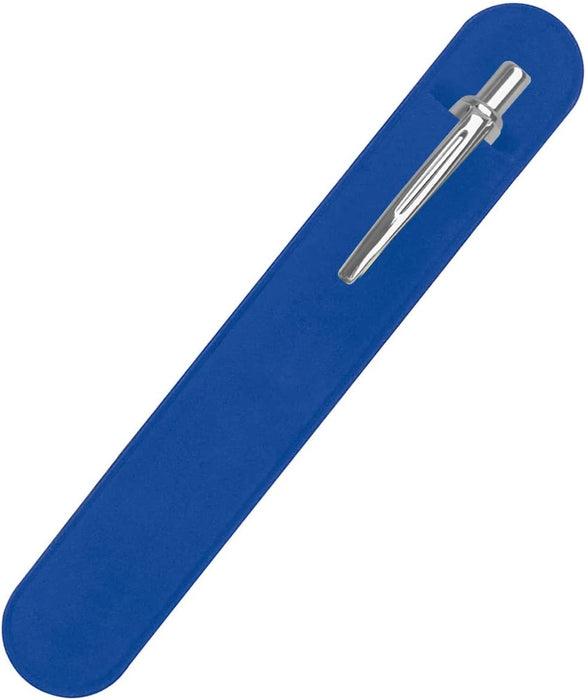 Personalised Engraved Navy Blue Slim Ballpoint Pen with Silver Trim in Chrome Case or Gift Box