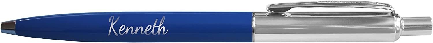 Personalised Engraved Blue Slim Ballpoint Pen with Silver Trim in Chrome Case or Gift Box