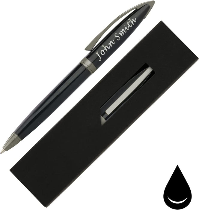 Paul Clover Personalised Glossy Black Ballpoint Pen with Grey Trim and Gift Box