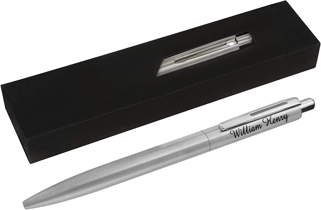 Personalised Engraved Silver Stainless Steel Ballpoint Pen with Gift Box or Velvet Pouch