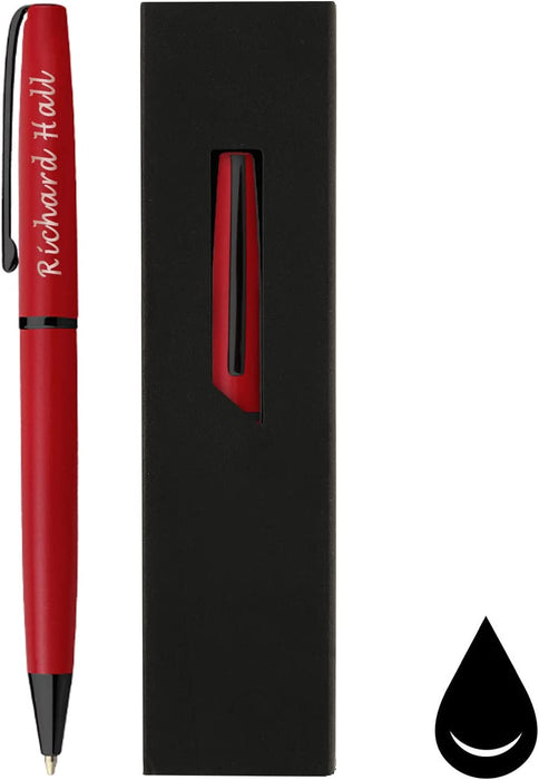 Paul Clover Personalised Engraved Glossy Red Ballpoint Pen with Black Trim and Presentation Box