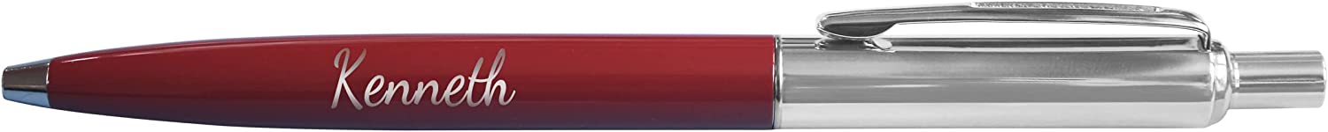 Personalised Engraved Dark Red Slim Ballpoint Pen with Silver Trim in Chrome Case or Gift Box