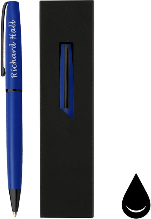 Paul Clover Personalised Engraved Glossy Blue Ballpoint Pen with Black Trim and Presentation Box