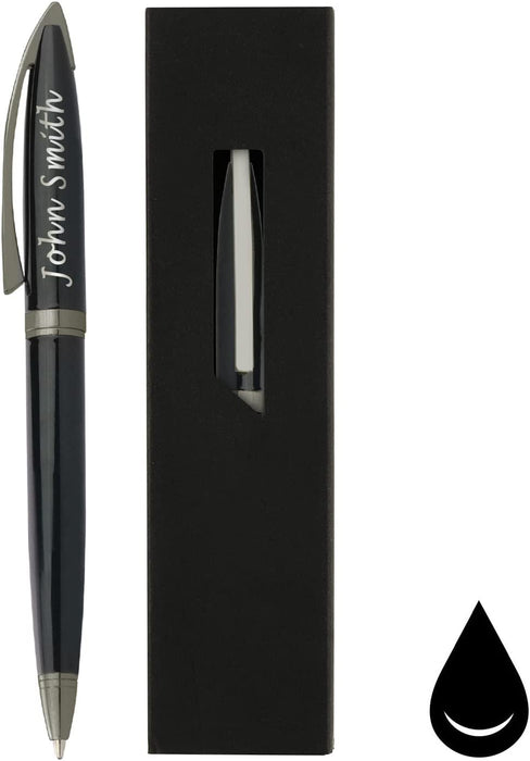 Paul Clover Personalised Glossy Black Ballpoint Pen with Grey Trim and Gift Box