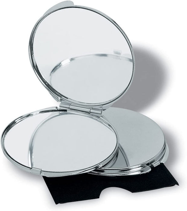 Personalised Chrome Compact Makeup Mirror with Velvet Pouch