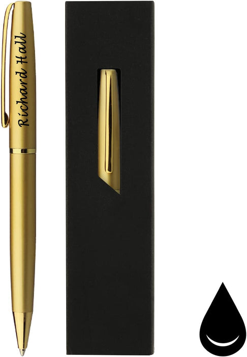 Paul Clover Personalised Engraved Glossy Gold Ballpoint Pen with Gold Trim and Presentation Box