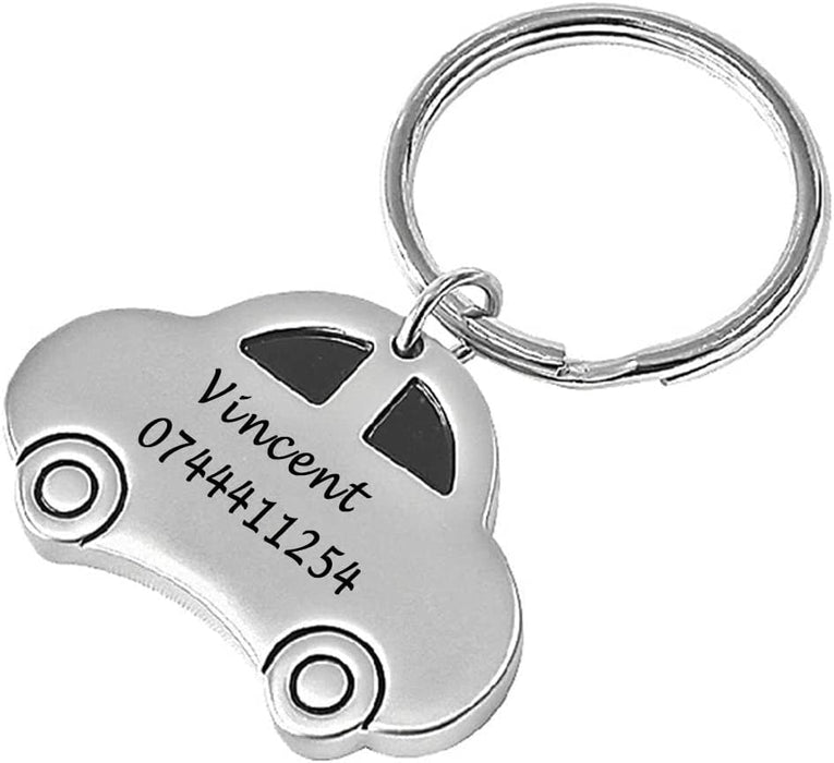 Personalised Engraved Chrome Motor Car Vehicle Shape Keyring in Protective Sleeve