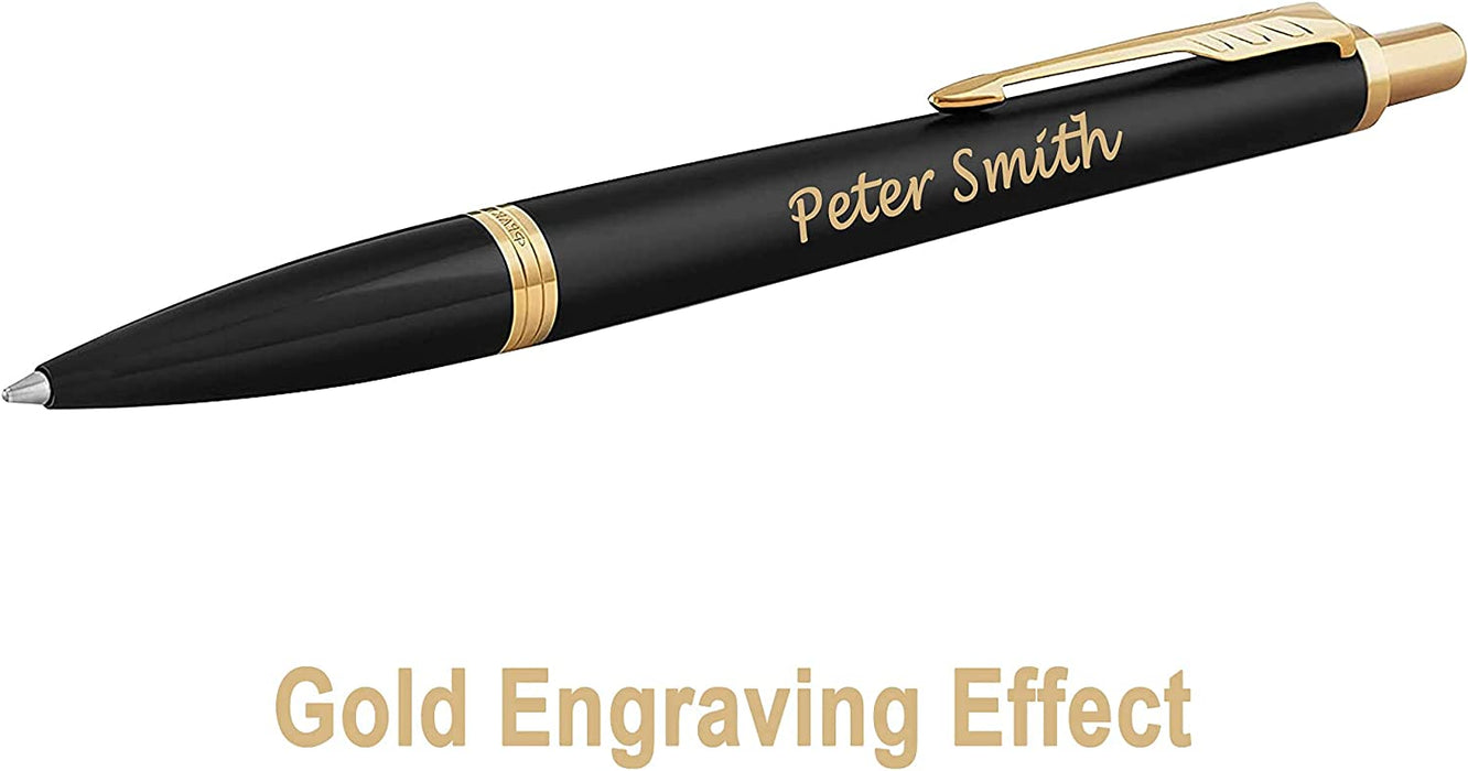 Personalised Engraved Parker Black Urban Ballpoint Pen with Gold Trim in Parker Gift Box